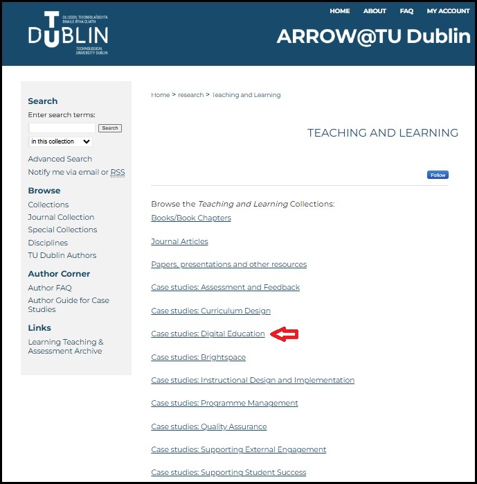 A screenshot of the case studies collections on the Teaching and Learning page on Arrow