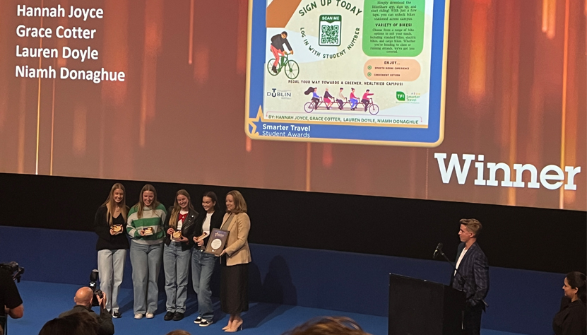 Winners of the  Smarter Travel Awards with their TU Dublin Bike Share project