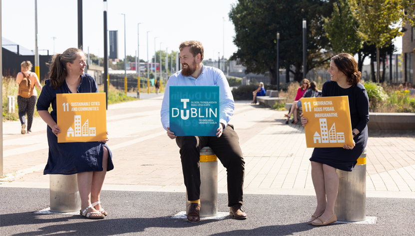 SFI CRAWL researchers posed with SDG signs at TU Dublin