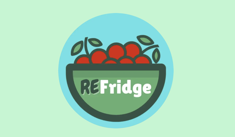 Light green graphic is logo of a bowl of red berries saying ReFridge