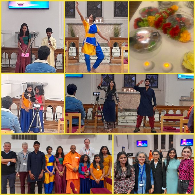 Collage of photos of people celebrating Diwali