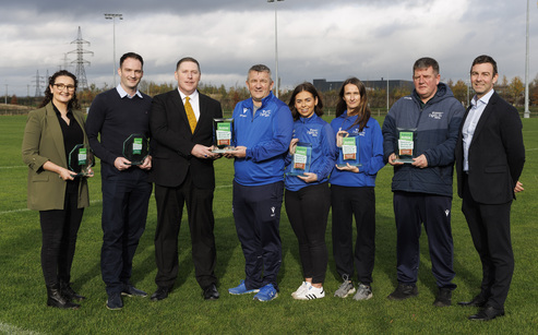 An image of Pictured L-R- Laura Fitzpatrick (Sport Facility and Development Manager), Derrick Crowley (Sport Facility Operations Coordinator), John Doran (President), Darren Joyce (Sport Facility Supervisor), Olivia Dooley (Sport Facility Supervisor), Orla Haskins (Sport Facility Supervisor), Gavin Fleming (Sport Facility Supervisor), Christy O’Shea (Senior Manager-Sport, Societies and Student Lif