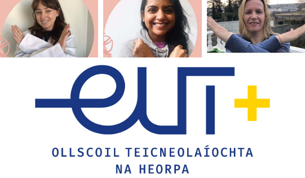 European University of Technology logo and two students striking a pose