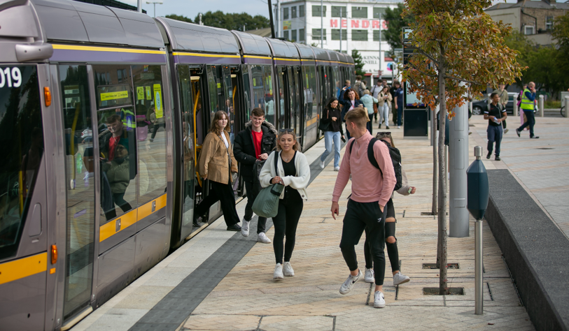 Passengers disembarking on the Luas