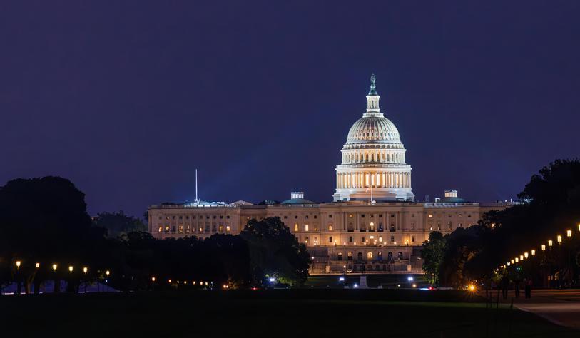 US Capitol Building at night in Washington DC, USA