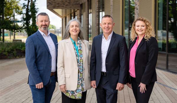 L-R: John Coroner | Executive Director, Ethos Engineering; Orna Hanly | Head of Design + Construct Project TU Dublin; Greg Hayden | CEO, Alison Heffernan | Head of People - Ethos Engineering