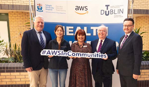 Pictured at the launch earlier today in TUH at the announcement of the 3rd Health Hackathon were from left to right: Mr. Seán McHugh Head of Discipline, School of Enterprise Computing and Digital Transformation at TU Dublin; Joanne Reynolds, Community Engagement Manager AWS: Lucy Nugent, Chief Executive TUH; Thomas Stone, President of TU Dublin and David Wall, Chief Information Officer TUH