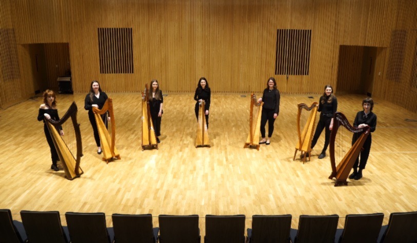 Harpists in Concert Hall