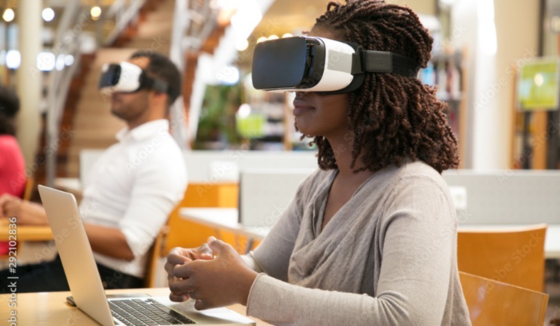 Students wearing VR headsets