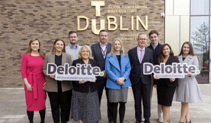 Staff of Deloitte and TU Dublin outside East Quad