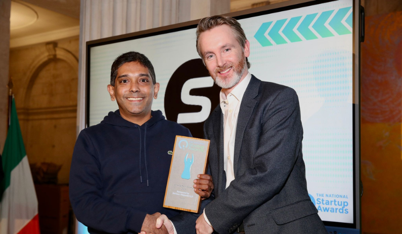 Spear - Noel Lourdes, CEO & Co-Founder receiving the award from John Neeson (R) Partner McCann FitzGerald LLP